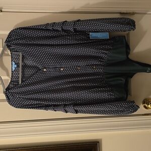 DRAPER JAMES WOMENS PLUS SIZE GREEN/WHITE POLKADOT LONG SLEEVE BODYSUIT SIZE XXL